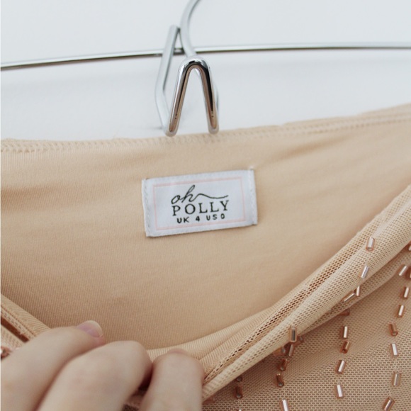 Oh Polly Martinique Embellished Asymmetrical Mini Skirt in Sand - Picture 11 of 11